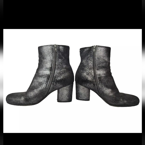 MAISON MARTIN MARGIELA Dark SILVER GLITTER ANKLE ZIP UP BOOT HEELS 38.5 US8.5 - Picture 5 of 16